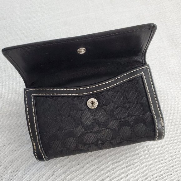 Coach Mini Signature Compact Wallet ~ Black - Silver ~ Excellent Condition - Picture 3 of 4
